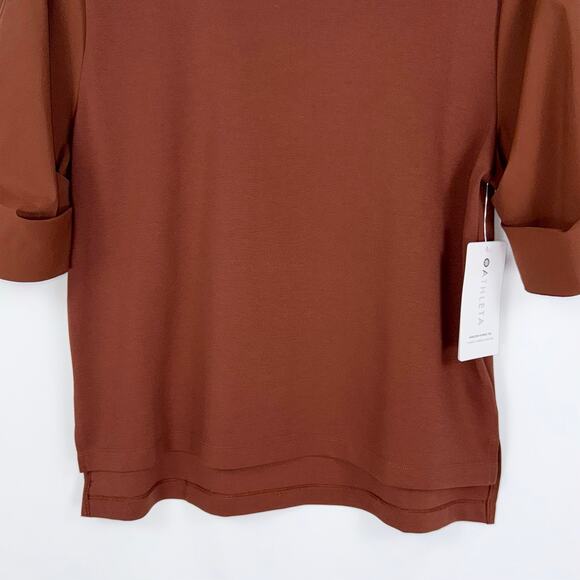 Athleta Women's Harlow Hybrid Woven Knit Tee Top Medium Rust - Picture 4 of 16